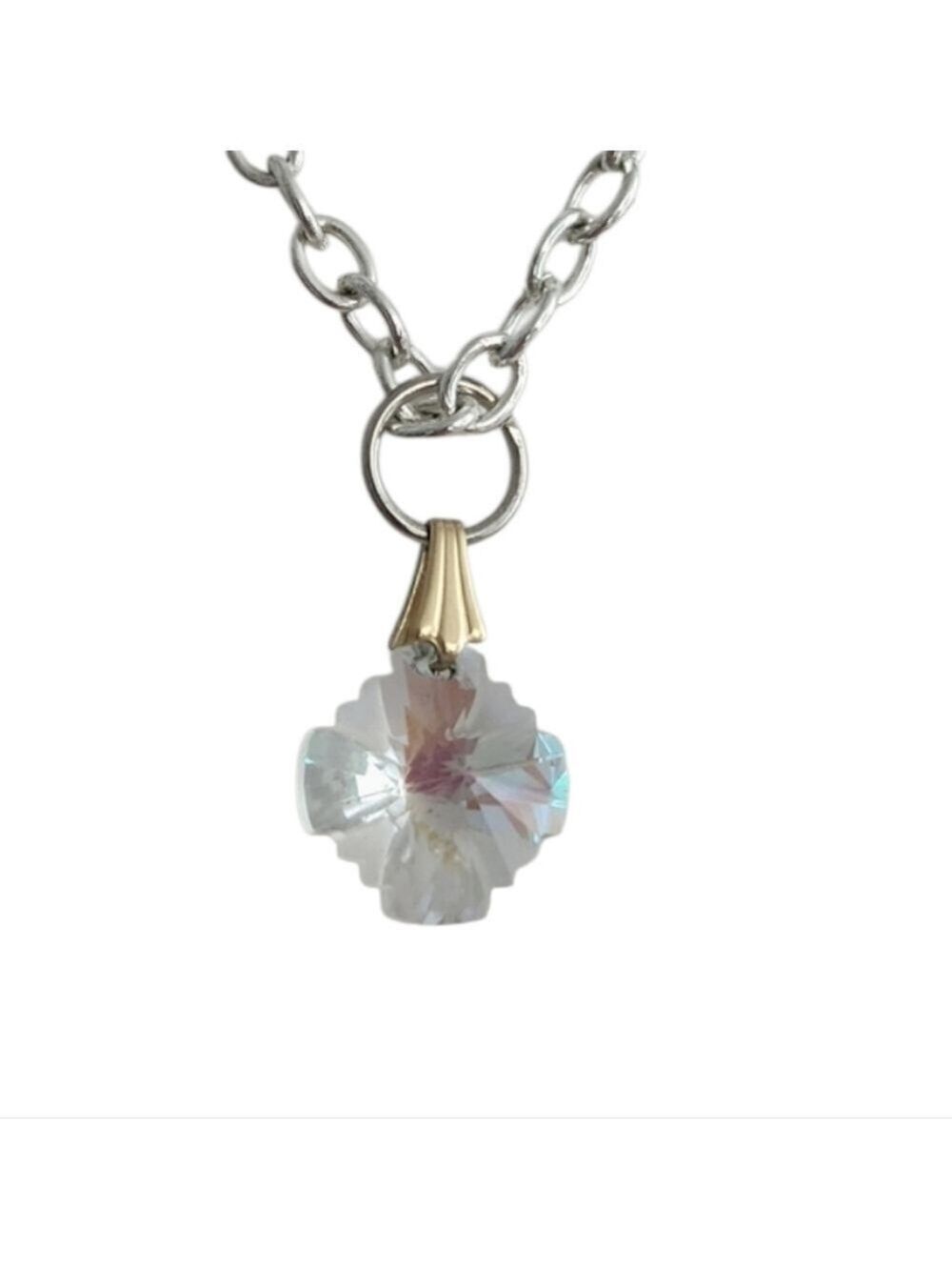 Silvertone Necklace Crystal Heart Pendant